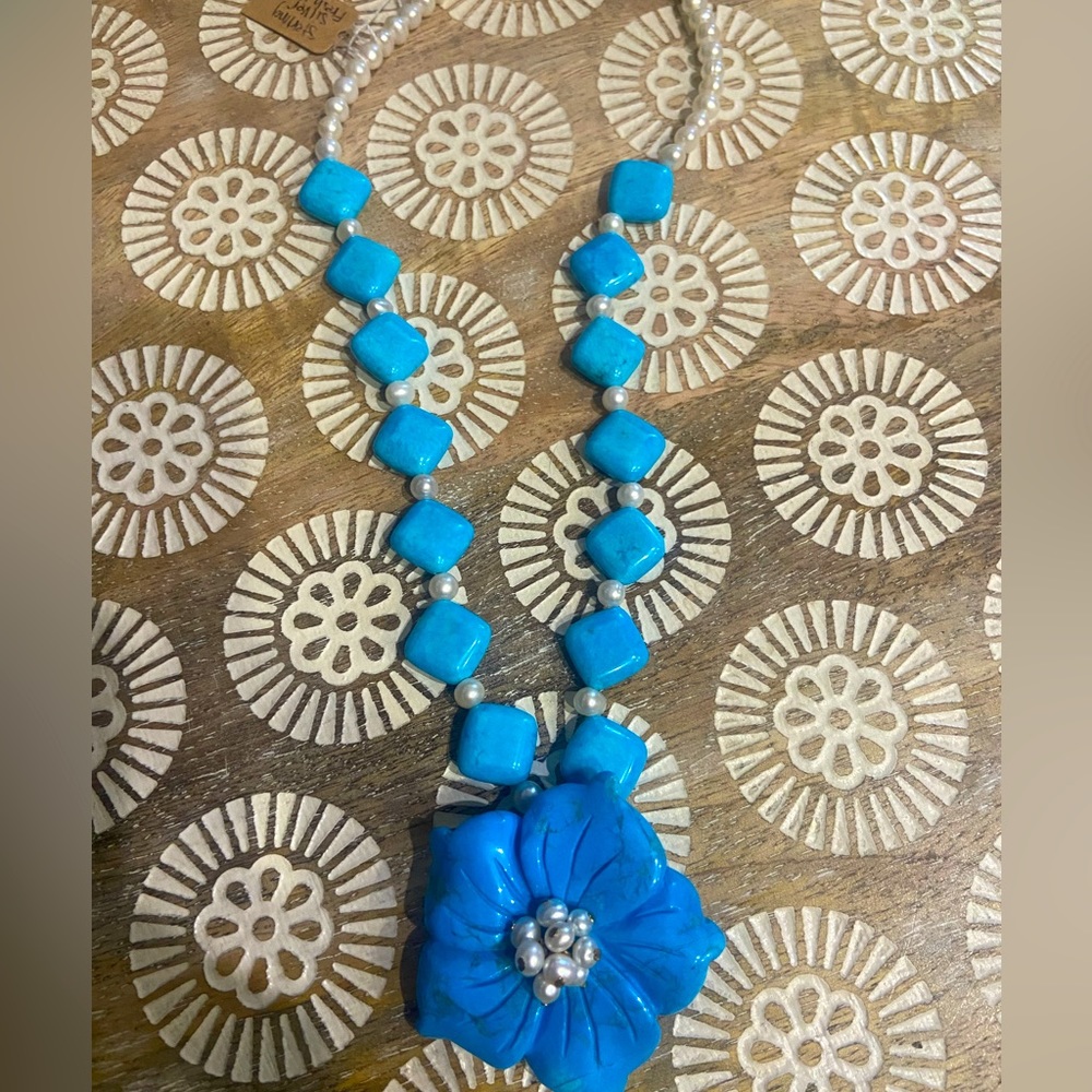 Vintage Sterling Silver turquoise & Fresh water pearl necklace